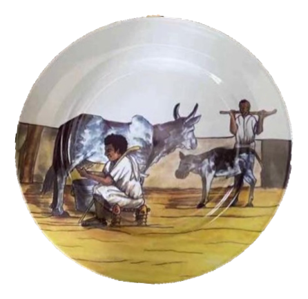 bahlawi Design plate #111 Milking cow and a shepherd